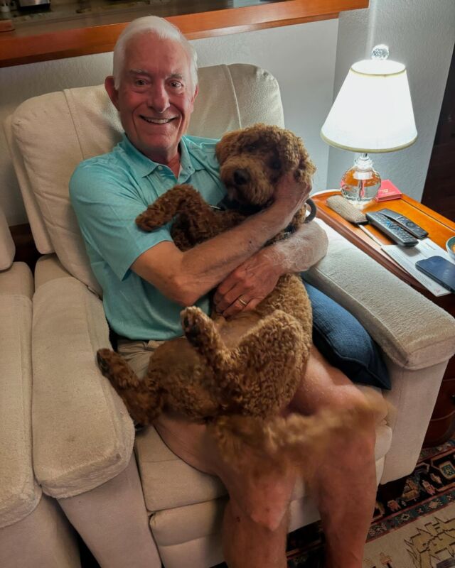 This is Reuben! He’s a mini-Goldendoodle and his family said he’s doing great! He prefers to sit up high, on top of things…tables, the hearth, a tree trunk, you name it. 🤣 This is what his momma recently said: “He is very active around other dogs and people, but calm most of the time. I can’t begin to tell you how much we love him.” We’re so happy you’re loved, Reuben!!! 🥰 #lostcreekgoldendoodles #lowsheddingdoodles #lowsheddingdog #goldendoodle #goldendoodlesofinstagram